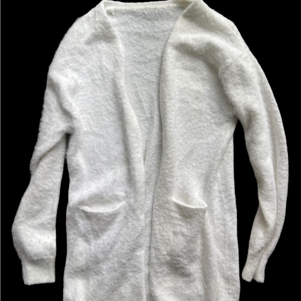 White fuzzy cardigan